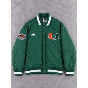 Adidas Miami Hurricanes Jacket Mens 2XL Green Team Issued Varsity Pinstripe Bowl